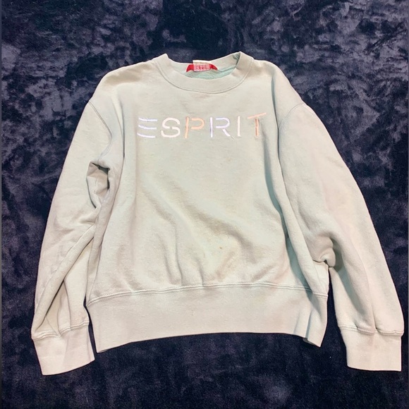 💛 Vintage 80s ESPRIT oversized crewneck sweater mint green size small distressed - Picture 2 of 9